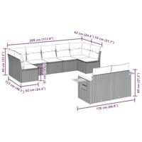 9-delige Loungeset met kussens poly rattan grijs - thumbnail
