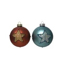 Kerstbal glas d8cm ster ambr/blw a2 Decoris - Decoris - thumbnail