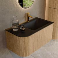 Mondiaz KURVE 85 cm Onderkast Greeploos 1 Lade Met Deuren Oak, Wastafel Solid Surface Rechts Urban 1 Kraangat Zonder Spiegel (KRVCLO85L1L1D1KR-Oak/Urb) - thumbnail