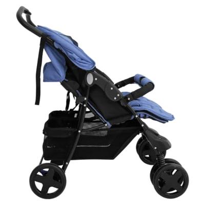 VidaXL Tweelingkinderwagen staal marineblauw