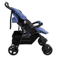 VidaXL Tweelingkinderwagen staal marineblauw - thumbnail