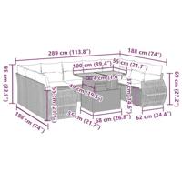 10-delige Loungeset met kussens poly rattan zwart - thumbnail