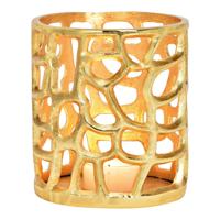 Windlicht van goudkleurig metaal (B/H/D) 14x17x14 cm - thumbnail