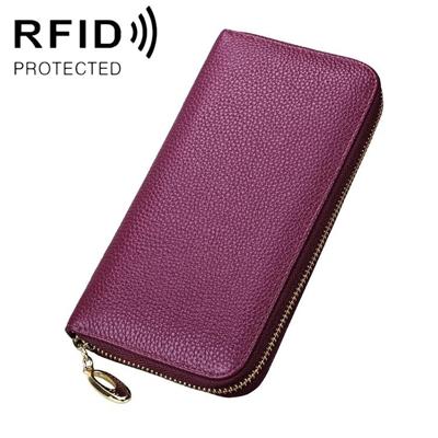 906 Antimagnetic RFID Litchi Texture Women Large Capacity Hand Wallet Purse Phone Bag with Card Slots(Purple)