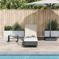 Ligbed met wielen en kussen poly rattan zwart - thumbnail