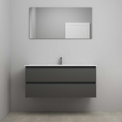 On-Line Badkamermeubelset - 120 cm - Voorgemonteerd - Porseleinen Wastafel - 1 Kraangat - Spiegel - Mat Antraciet