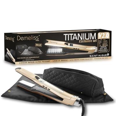 Stoomstijltangset + 2-in-1 mat en etui - SAINT ALGUE - Demeliss Exclusive Set Tita V2 - Titanium - Goud