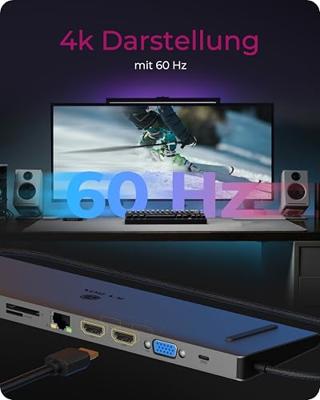 ICY BOX IB-DK2106a-CPD Bedraad USB 3.2 Gen 1 (3.1 Gen 1) Type-C Antraciet, Zwart