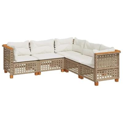 5-delige Loungeset met kussens poly rattan beige