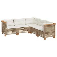5-delige Loungeset met kussens poly rattan beige - thumbnail