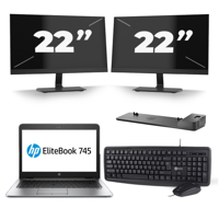 HP EliteBook 745 G4 - AMD PRO A10-8730B - 14 inch - 8GB RAM - 256GB SSD - Windows 11 + 2x 22 inch Monitor - thumbnail