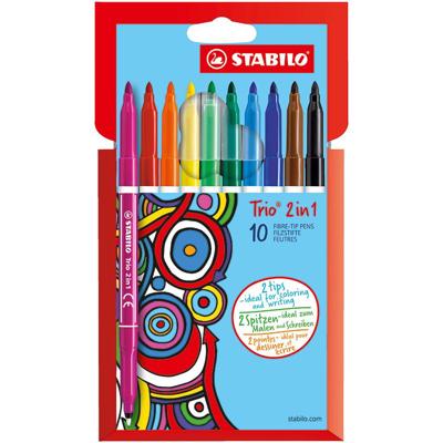 Stabilo trio 2 in 1 - viltstift en fineliner in een - set 10 stuks