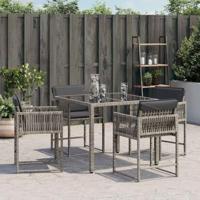 Tuinstoelen 4 st met kussens poly rattan grijs - thumbnail