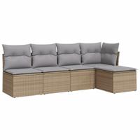 5-delige Loungeset met kussens poly rattan beige - thumbnail