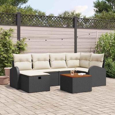 Tuinbankenset met kussen met opslag 7 pcs Zwart poly rattan