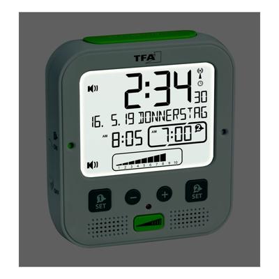 TFA Dostmann 60.2538.02 Wekker Zendergestuurd Wit, Groen Alarmtijden 2 Trilalarm, Extra luid wekgeluid, Groot display TFA Dostmann 60.2538.02 Wekker Zendergestuurd Wit, Groen Alarmtijden 2 Trilalarm, Extra luid wekgeluid, Groot display