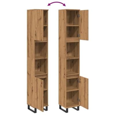 Badkamerkast 30x30x190 cm bewerkt hout artisanaal eikenkleurig