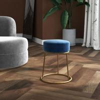Hocker rond fluweel blauw - thumbnail