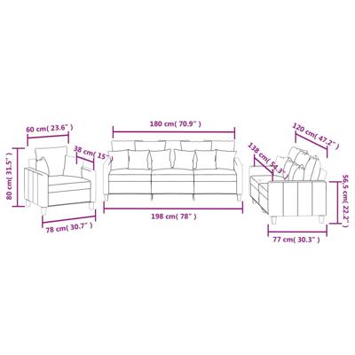 3-delige Loungeset met kussens stof crèmekleurig