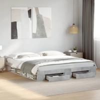 Bedframe met lades bewerkt hout betongrijs 200x200 cm - thumbnail