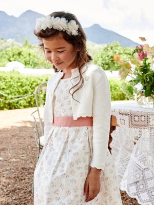 Kort meisjesvest met stikseldetails ecru