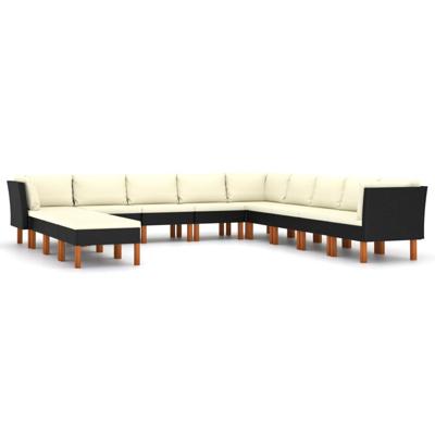 12-delige Loungeset met kussens poly rattan zwart
