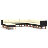 12-delige Loungeset met kussens poly rattan zwart - thumbnail
