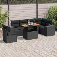 7-delige Loungeset met kussens poly rattan zwart - thumbnail
