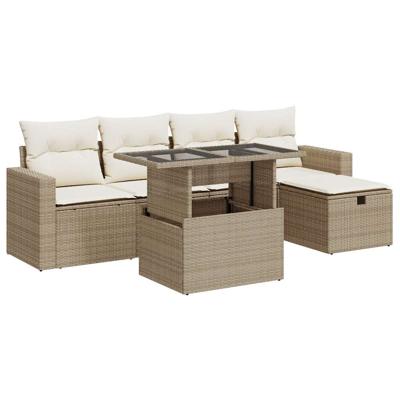 6-delige Loungeset met kussens poly rattan beige - thumbnail