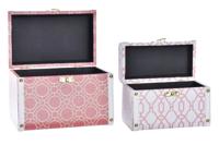 Set decoratieve dozen DKD Home Decor Canvas Hout Oranje Wit 24 x 18 x 19 cm (2 Stuks) - thumbnail