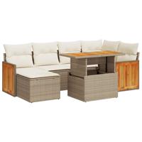 7-delige Loungeset met kussens poly rattan acacia beige - thumbnail