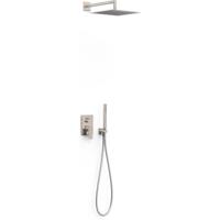Regendoucheset Inbouw Tres Project 30 cm Vierkant Met Wandarm en Handdoucheset met Staafhanddouche RVS Tres - thumbnail