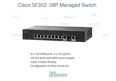 Cisco SF352-08P 10/100-PoE-Managed Switch met 8 poorten (SF352-08P-K9-EU)