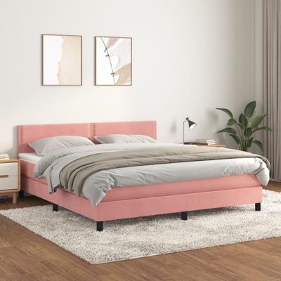 Boxspring met matras fluweel roze 180x200 cm