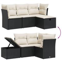 4-delige Loungeset met kussens poly rattan zwart - thumbnail