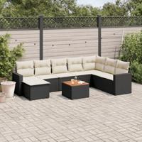 9-delige Loungeset met kussens poly rattan zwart - thumbnail