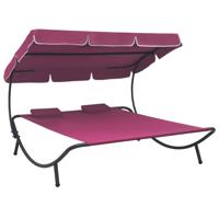 Loungebed met luifel en kussens roze - thumbnail