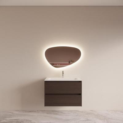 Badmeubelset BWS Riga met Asia Wastafel Wit 80 cm Bruin Eiken