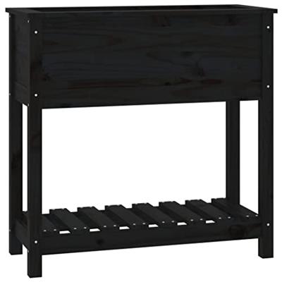VidaXL Plantenbak met schap 82,5x34,5x81 cm massief grenenhout zwart