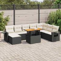 9-delige Loungeset met kussens poly rattan zwart - thumbnail