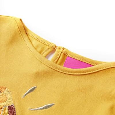 Kindershirt met lange mouwen vogelprint 128 donker okerkleurig - thumbnail