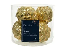 Decoris Kerstballen glas dennenappel 6st licht goud 5x7cm - thumbnail