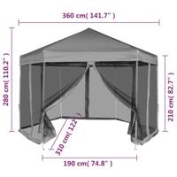 VidaXL Partytent pop-up zeshoekig met 6 zijwanden 3,6x3,1 m grijs - thumbnail