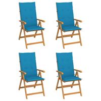 Tuinstoelen 4 st met blauwe kussens massief teakhout - thumbnail