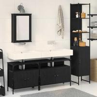 Badkamermeubelset met plank 4 pcs Zwart Eiken Bewerkt hout - thumbnail
