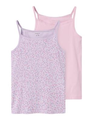 Name it 2-pak meisjes hemdjes spaghetti bandjes - Lilac Dots - Kinderonderhemd roze - Katoen
