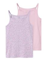 Name it 2-pak meisjes hemdjes spaghetti bandjes - Lilac Dots - Kinderonderhemd roze - Katoen - thumbnail
