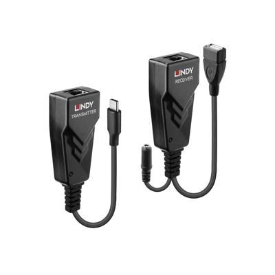 LINDY USB 2.0 Typ C Cat.6 Extender USB-extender USB-C 2.0 Via netwerkkabel RJ45 100 m