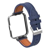Leren band met case - Donkerblauw - Xiaomi Redmi Watch 2 (Lite) - thumbnail