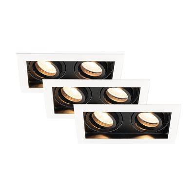 Set van 3 Durham - LED Inbouwspot - 8 watt 690 lumen - 2700K Warm wit - Dubbel - GU10 - Kantelbaar - IP20 voor binnen - Rechthoek - Wit/Zwart